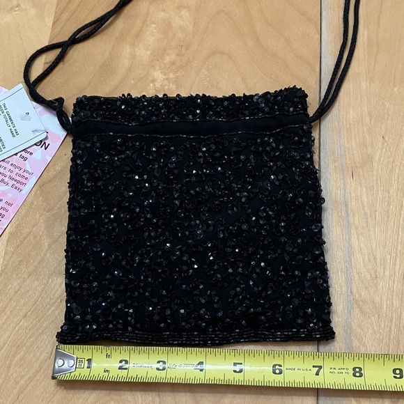 Newport News Handbags - Newport News Black Beaded Mini Evening Bag Vintage NWT